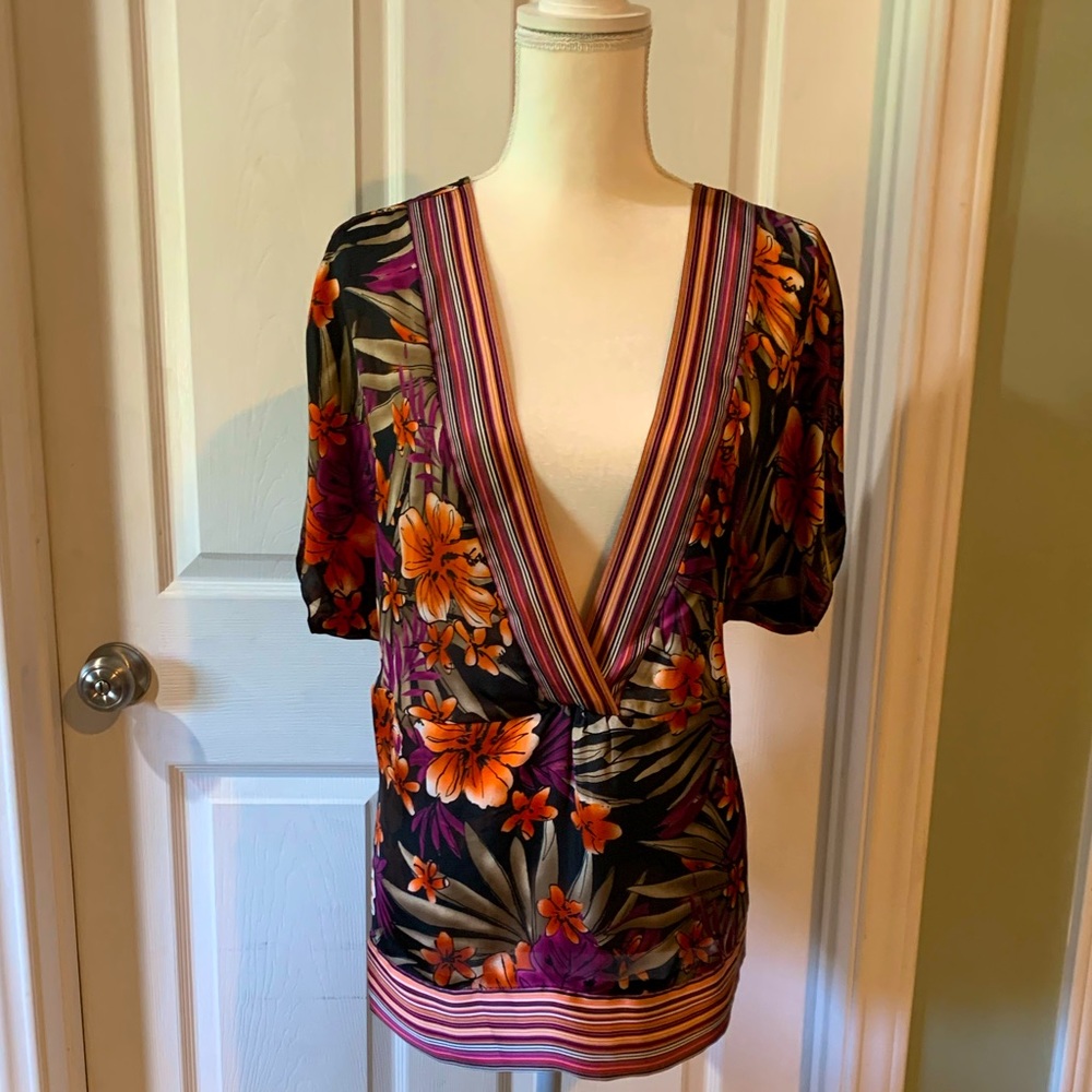 Woman 14W Floral Top Blouse EUC JM Collection